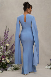 Powder Blue Maternity Maxi Dress With Cape Sleeves